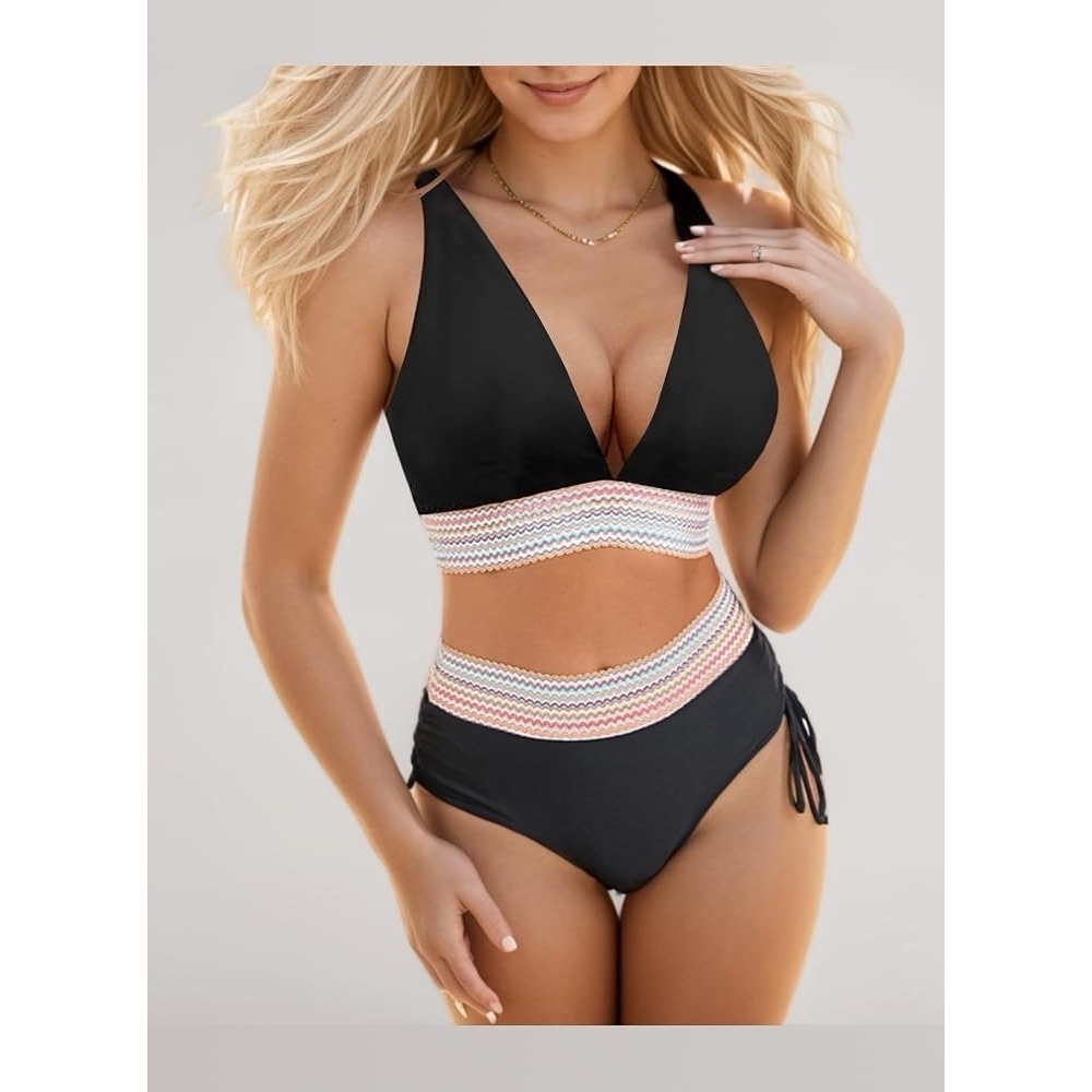 Womens High Waisted Bikini Set 2 Piece Women's Tummy Control Size XL